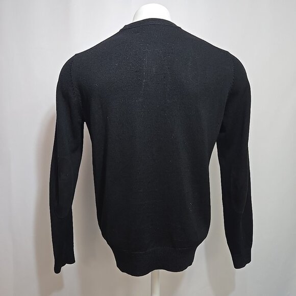 Lad By Demylee 100% Wool Sweater Mens Size Small Leather Elbow Patches Black - Picture 3 of 9